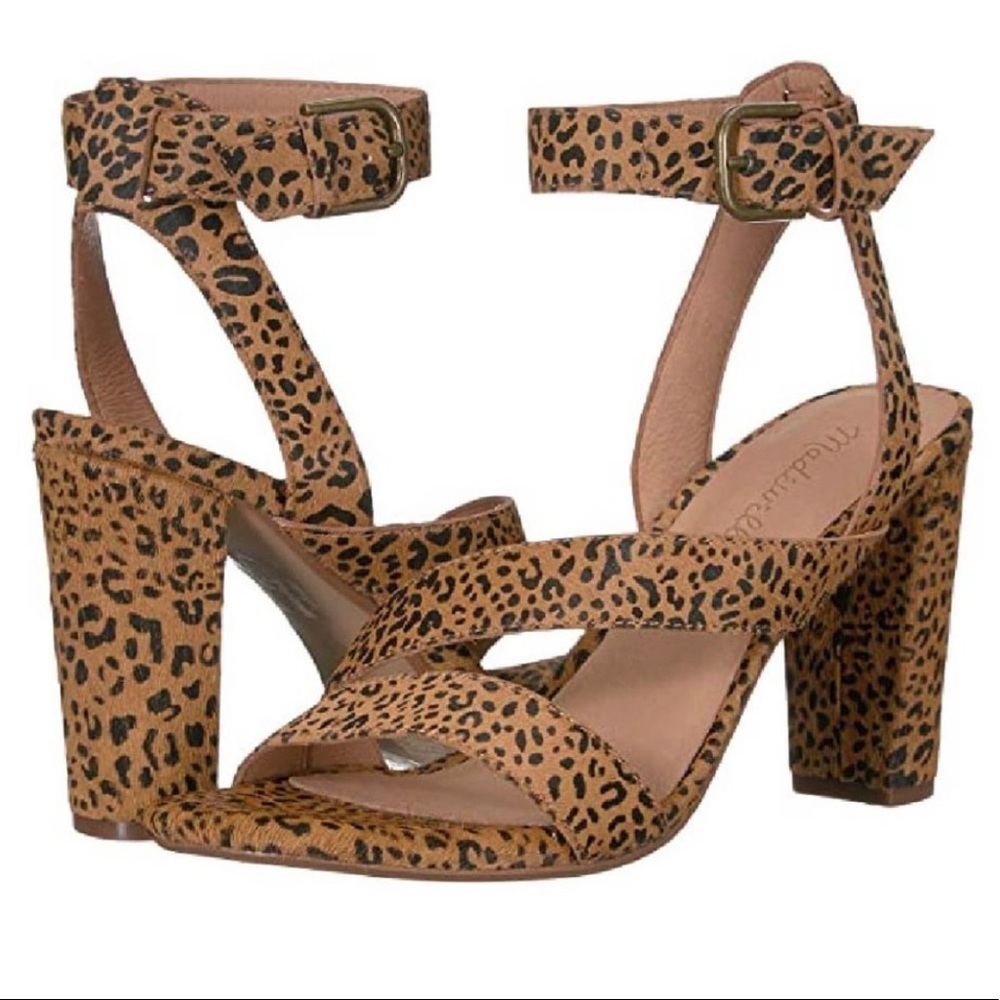 New Madewell Tonia Calf Hair Leather Heel sandals size 6 animal print 90s